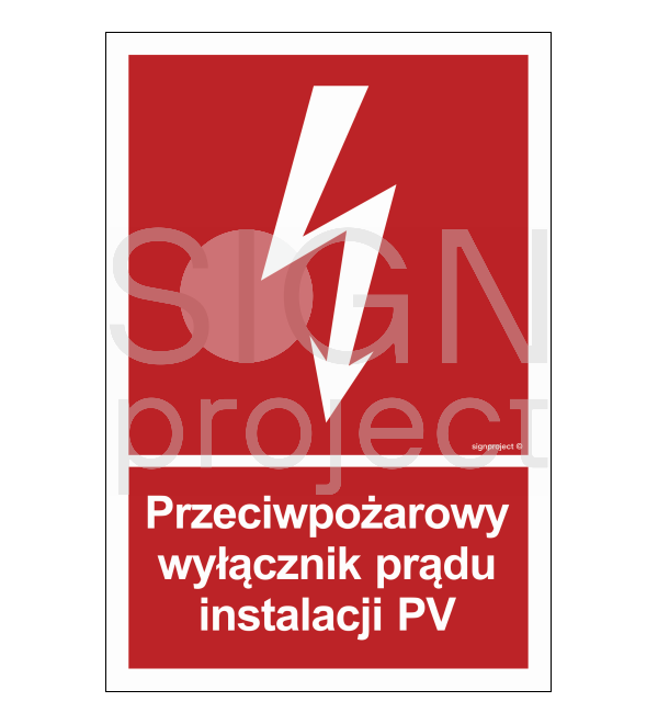 Znak przeciwpożarowy wyłącznik prądu instalacji pv fotoluminescencyjny