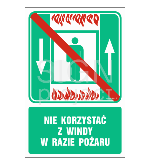 Znak ewakuacyjny nie korzystać z windy w razie pożaru | Znaki ppoż