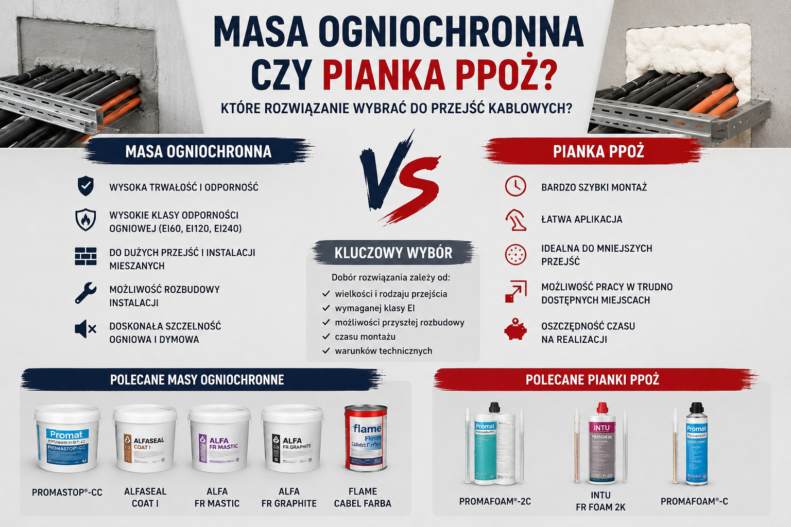 Masa ogniochronna czy pianka PPOŻ – które rozwiązanie wybrać do przejść kablowych?